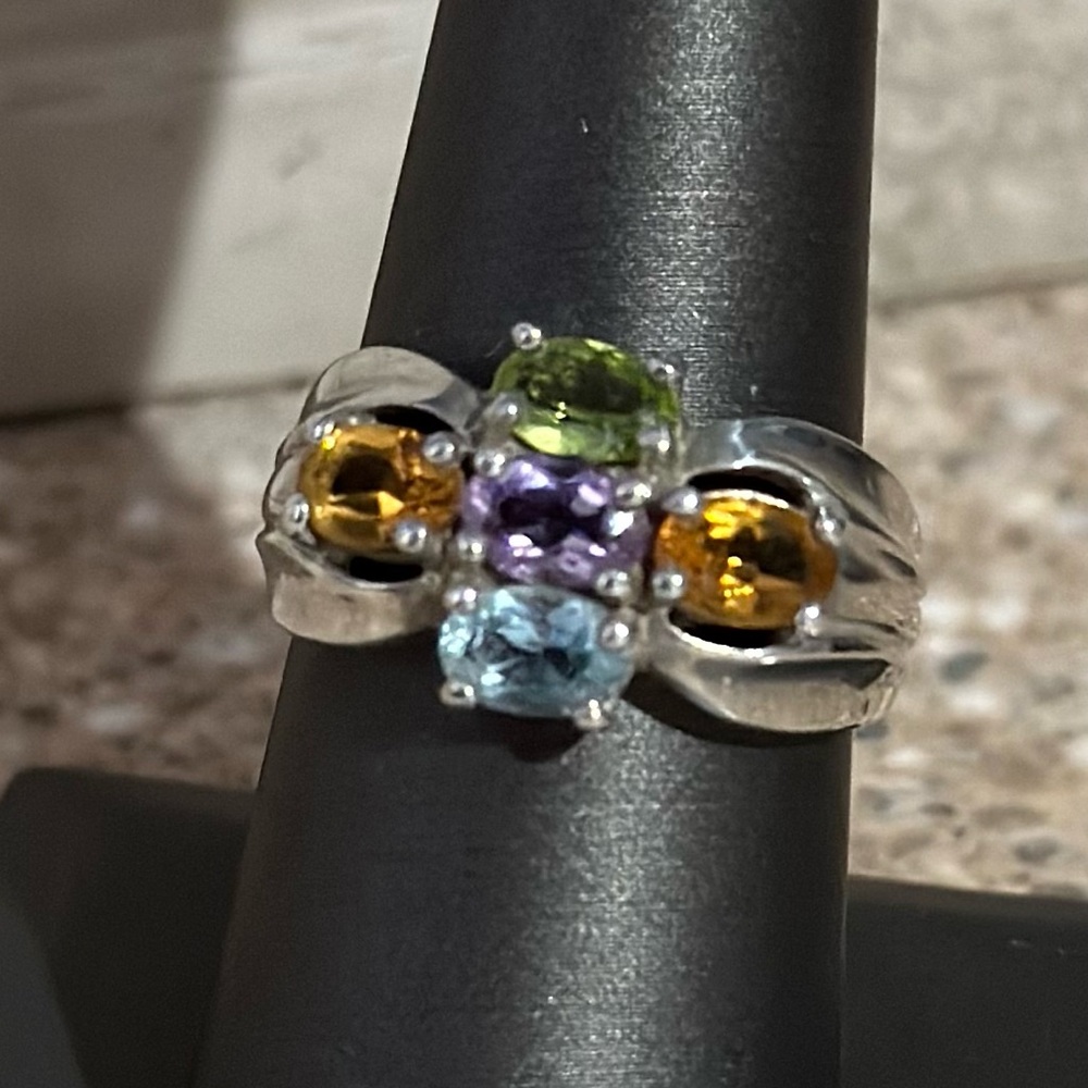 Vintage! Sterling Silver Multi Gemstone ring size 9